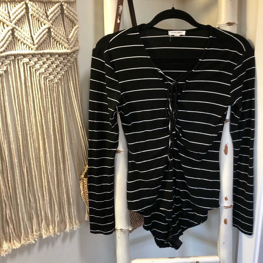 striped tie up body suit!